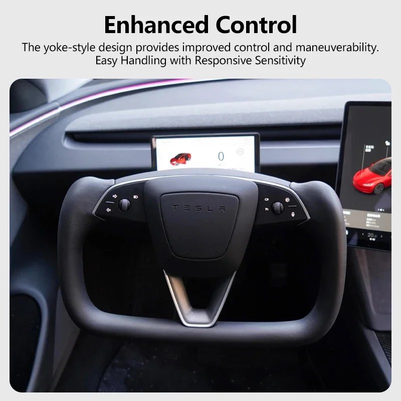 Heated Steering Wheel for Tesla Model 3 Highland Yoke 2024 Custom Car Accessories Black Leathers
