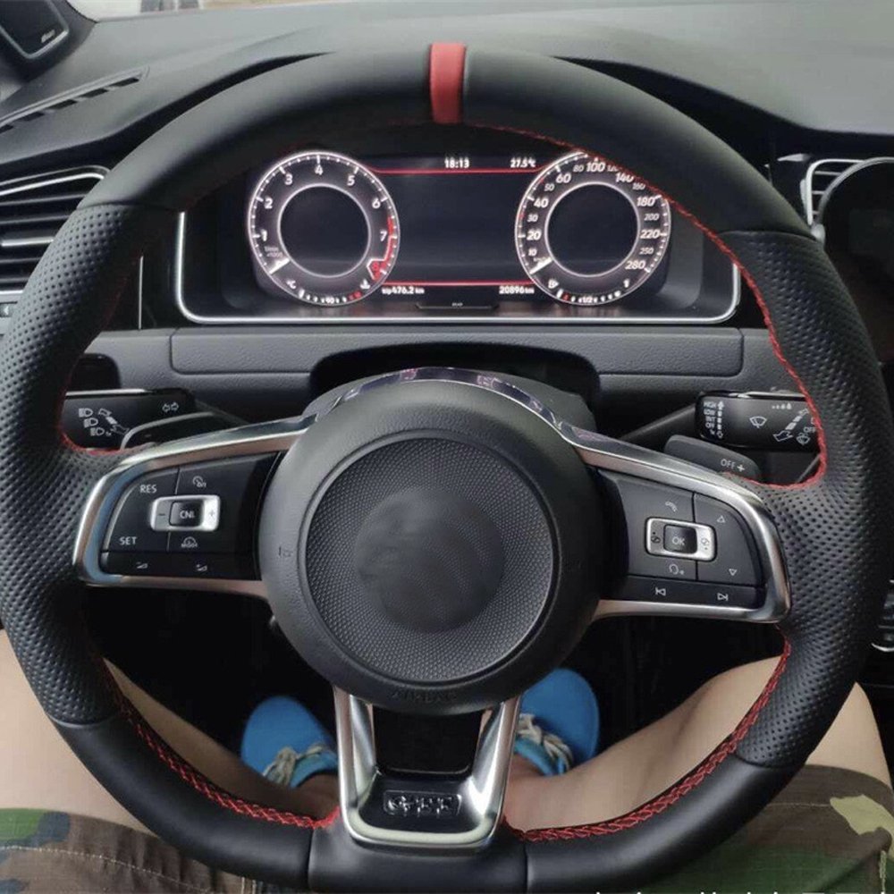 For Volkswagen MK7 MK6 Golf7 Polo CC Jetta Tiguan GTI Rline Custom Black Leather Steering Wheel
