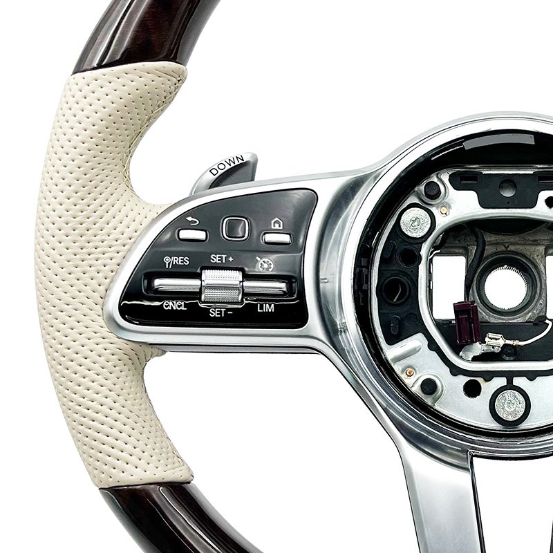 Customized peach wood leather beige all empty modified steering wheel for Mercedes Benz C GLC E S CLS AMG 2021-2023 ZC-801-M4-F