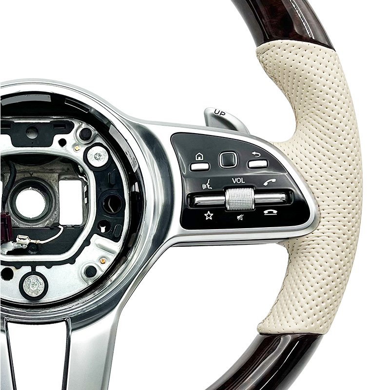 Customized peach wood leather beige all empty modified steering wheel for Mercedes Benz C GLC E S CLS AMG 2021-2023 ZC-801-M4-F