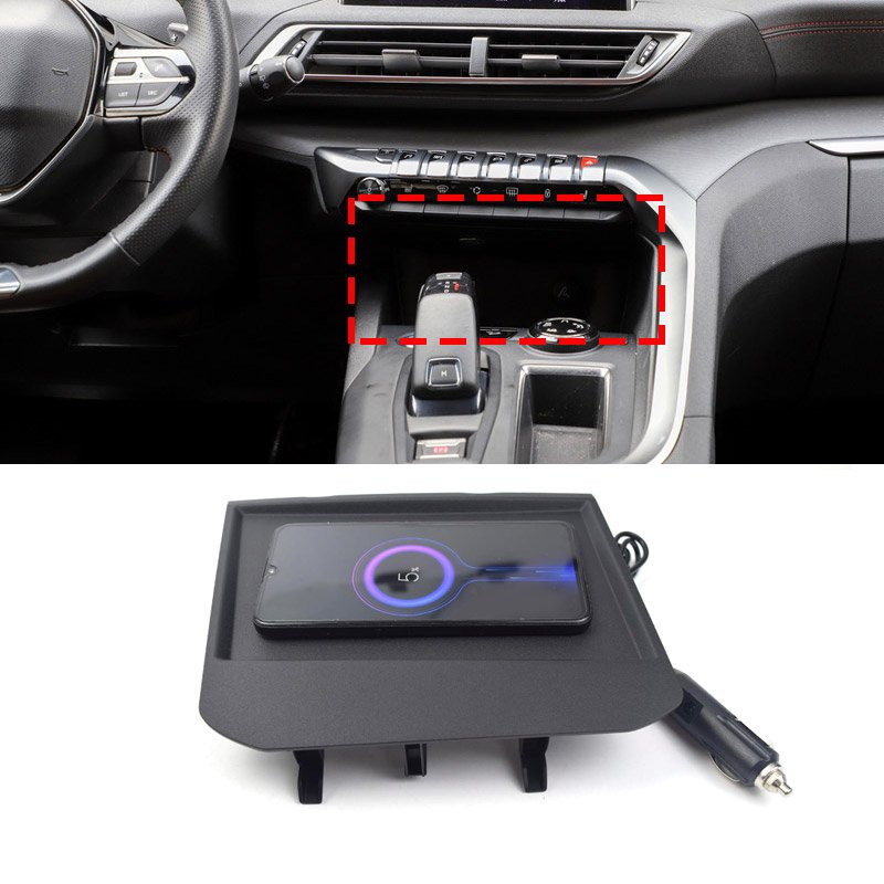10W Car QI Wireless Charger Interior Accessories Parts Fast Charging Plate Panel Phone Holder for Peugeot 3008 2018-2021