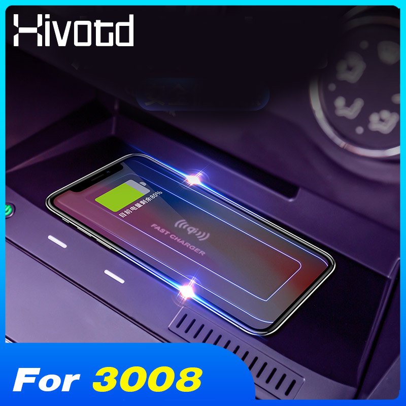 10W Car QI Wireless Charger Interior Accessories Parts Fast Charging Plate Panel Phone Holder for Peugeot 3008 2018-2021