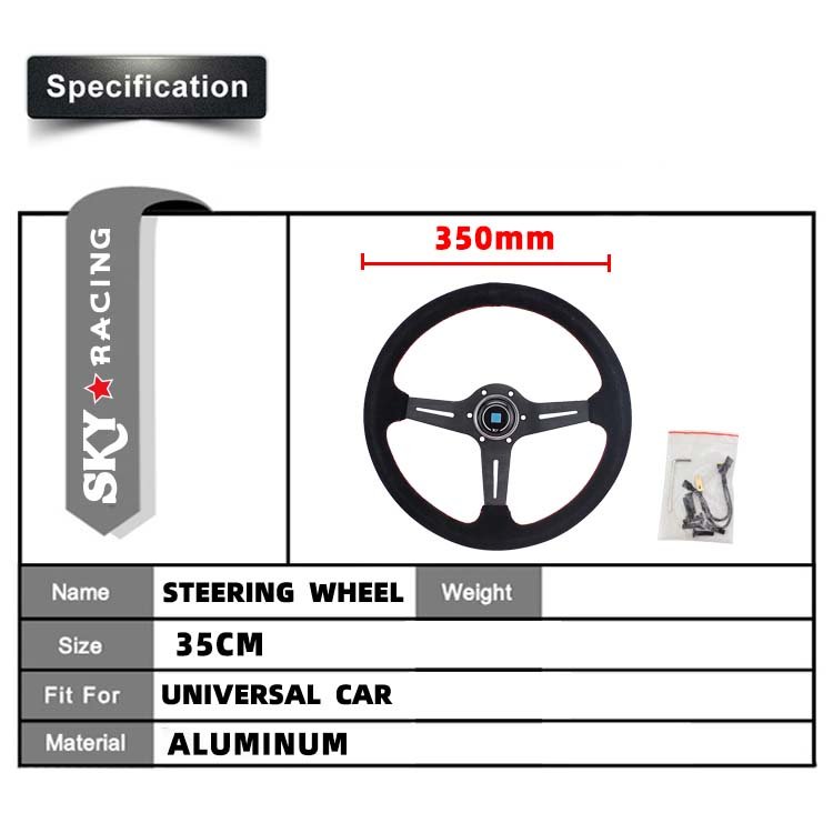 Suede Leather Black Sport Racing Drift Steering Wheel 350mm 14 inch Deep Dish Car Steering Wheel With Horn Button