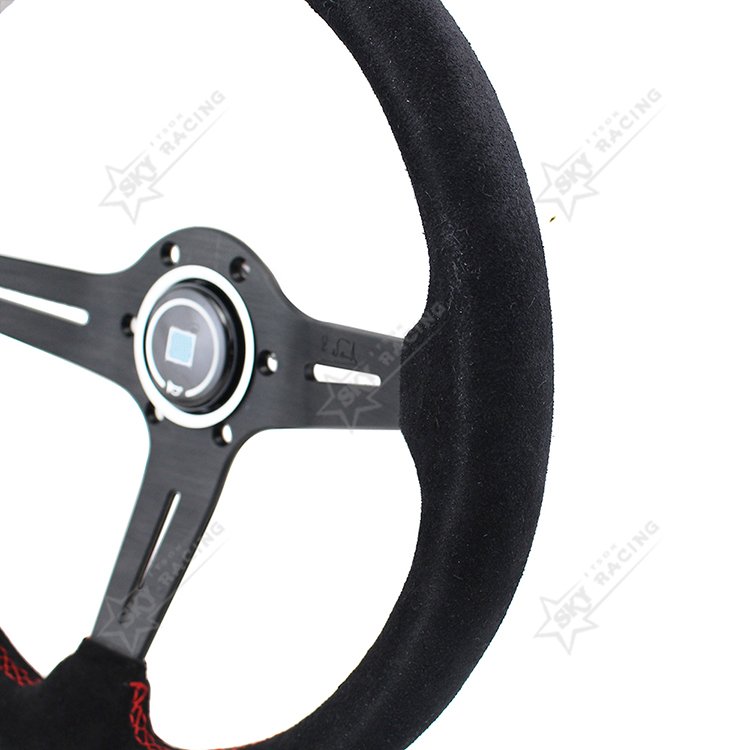 Suede Leather Black Sport Racing Drift Steering Wheel 350mm 14 inch Deep Dish Car Steering Wheel With Horn Button