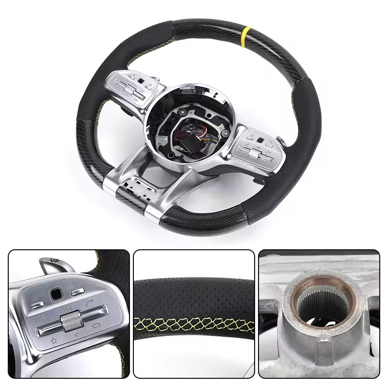 Customized Perforated Leather Carbon Steering Wheel for Mercedes Benz S Class W222 W212 W204 E63 C43 AMG Sports GLE GLS E300