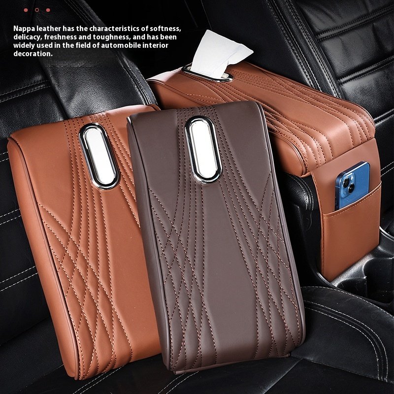 Cross-Border Exclusive Supply Multi-Functional Leather Armrest Box Booster Mat with Angel Pattern Tissue Box Storage Bag