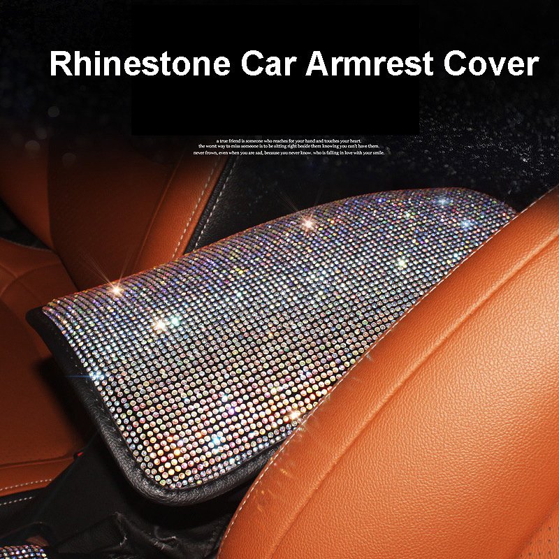 Diamond Auto Center Console Cover Bling Car Armrest CoverArmrest Cushion Pad Crystal Rhinestones Universal Seat Box Cover