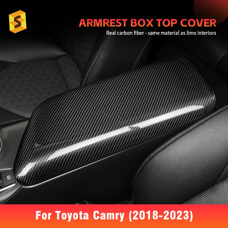 Shasha Dry Carbon Fiber Armrest Box Top Cover Interior Accessories for Toyota Camry 2018 2019 2020 2021 2022 2023