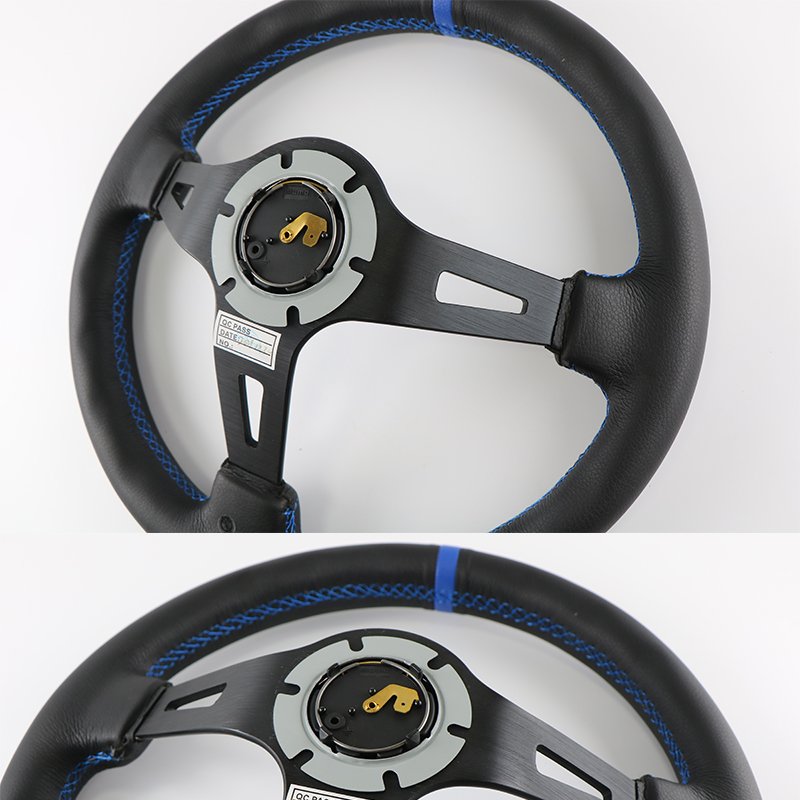 MOMO Steering Wheel Blue Horn Hood Braided Thread 350MM 14 Genuine Leather Racing Game Competition Sports Car JDM SIM