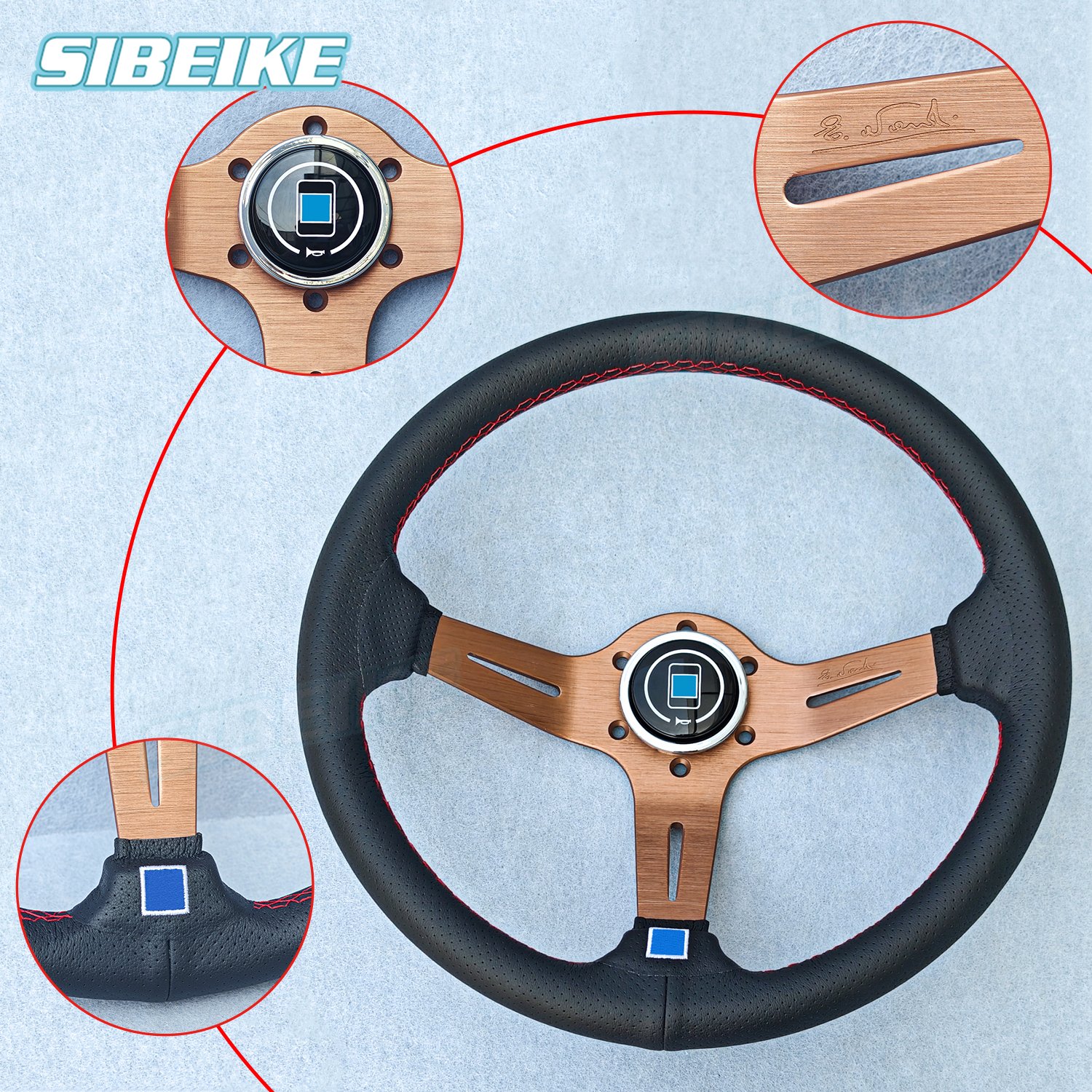 JDM 14inch Leather Steering Wheel Universal Racing Rally Drifting Steering Wheel Titanium Spoke