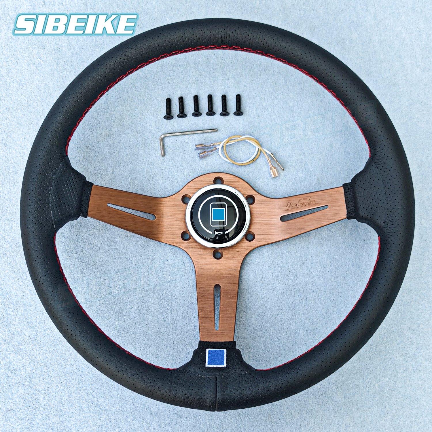 JDM 14inch Leather Steering Wheel Universal Racing Rally Drifting Steering Wheel Titanium Spoke