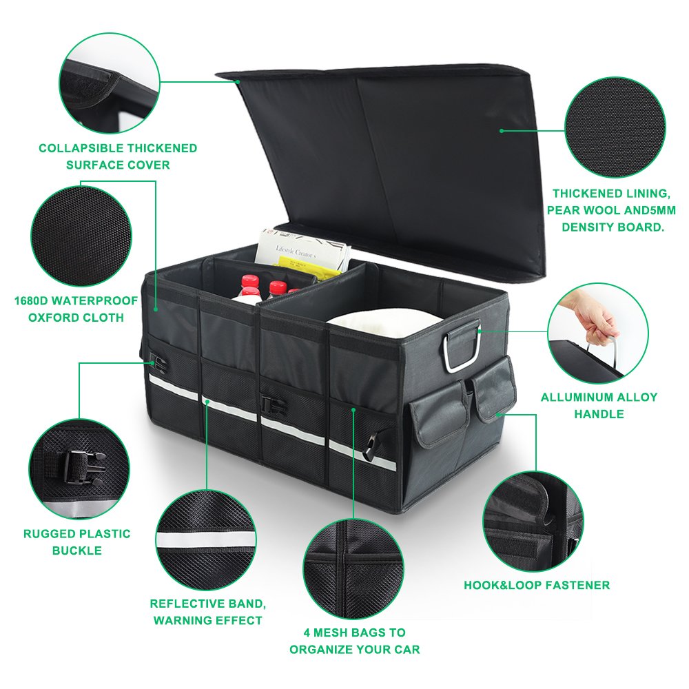 Premium Cargo Folding Compartment for Black SUV Collapsible Oxford Car Trunk Organizer Storage Box for Interior Use