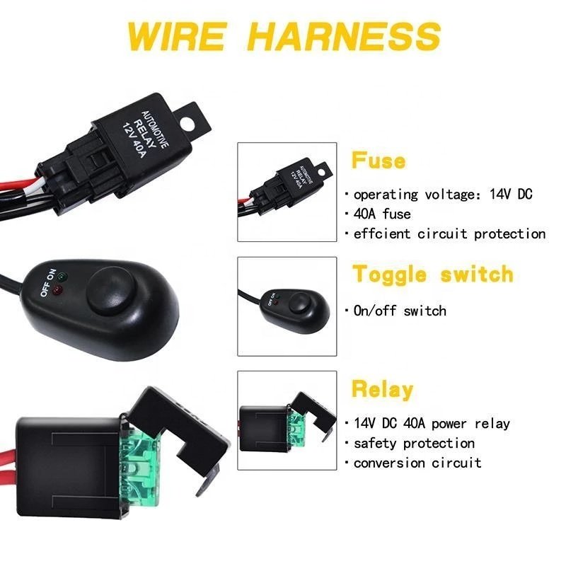 Auto Offroad Driving Lamp With Switch Fuse 40A 12V Auto Parts Car Wiring Harness Switch Relay Kit for 2 LED Work Light Bar Cable