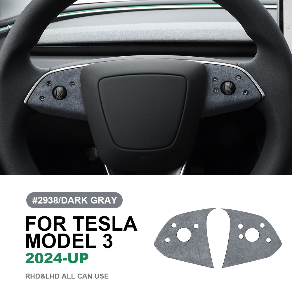 Italian Top Suede Steering Wheel Panel Trim Stickers for Tesla Model 3 Highland 2024-Up Decor Cover Car Interior Accessories