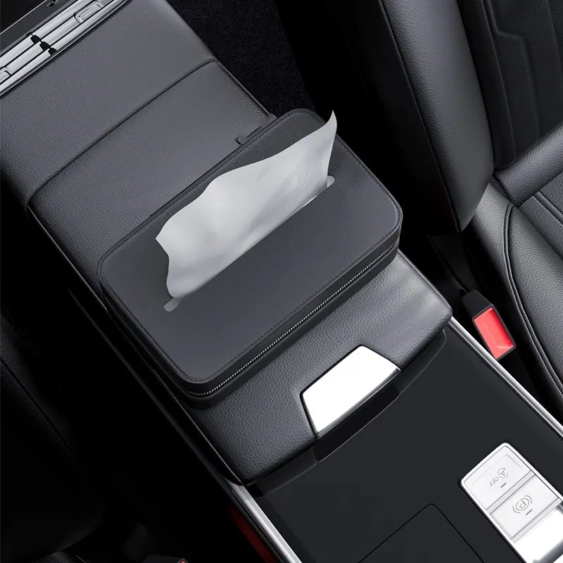 Universal Car Tissue Box for Center Console Armrest Box or Seat Back Car Accessories Pu Leather Black Car Tissue Box