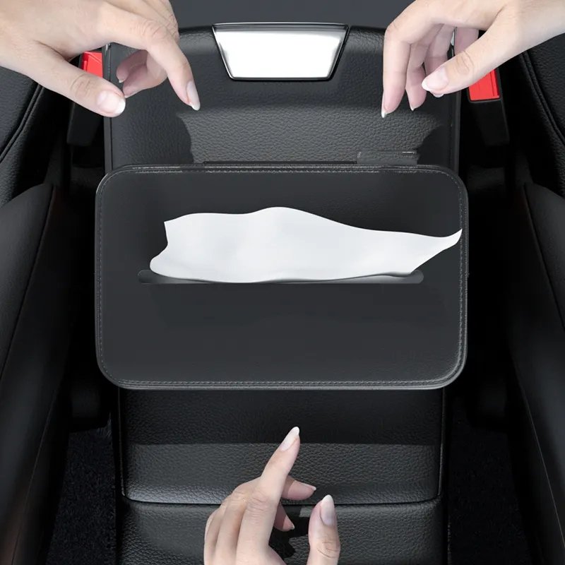 Universal Car Tissue Box for Center Console Armrest Box or Seat Back Car Accessories Pu Leather Black Car Tissue Box