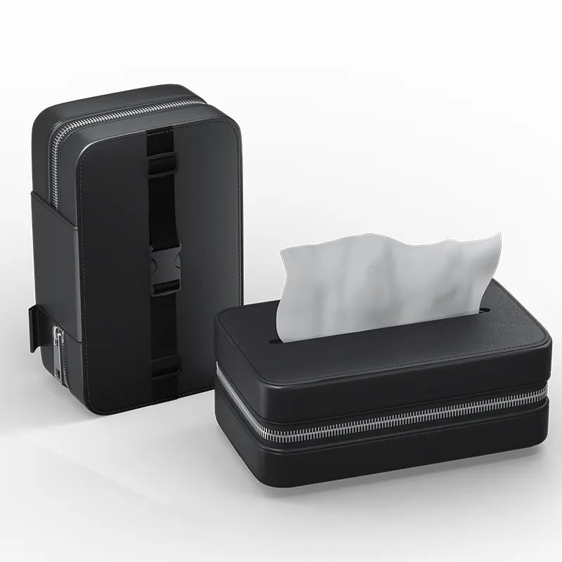Universal Car Tissue Box for Center Console Armrest Box or Seat Back Car Accessories Pu Leather Black Car Tissue Box