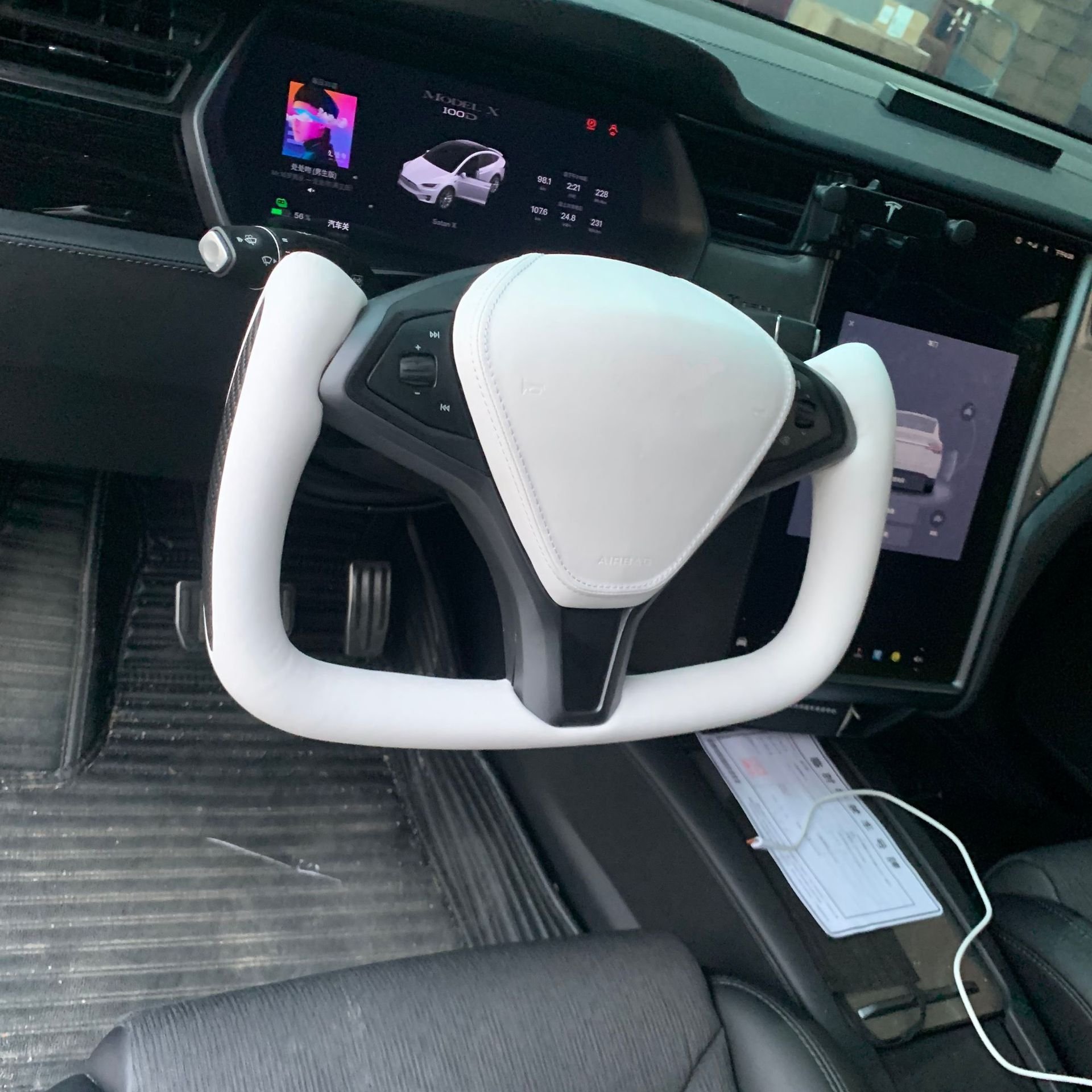 Tesla Model 3 Y X S Full Leather Racing Style Carbon Fiber Steering Wheel PU Material Orange Stitching Black Fit Sports Car