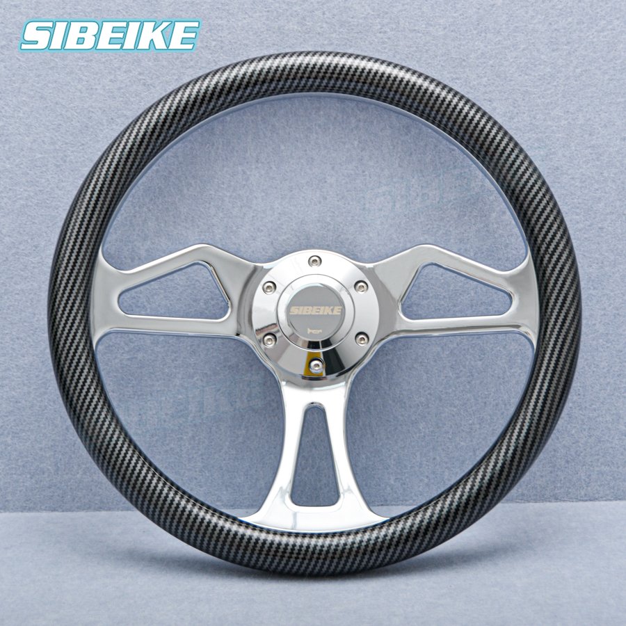 350mm Carbon Film Classic Steering Wheel SIBEIKE Vintage Sports Car Truck Steering Wheel