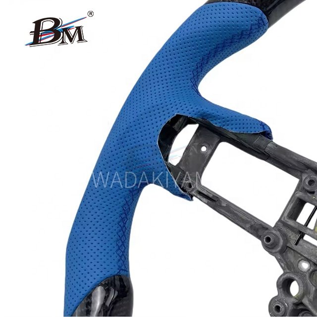 For Ford Mustang Accessories Interior Carbon Fiber Round Classical Automobile Steering Wheels Blue Leather Perforated 2015-2017