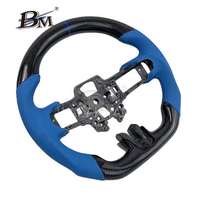 For Ford Mustang Accessories Interior Carbon Fiber Round Classical Automobile Steering Wheels Blue Leather Perforated 2015-2017