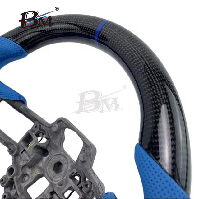 For Ford Mustang Accessories Interior Carbon Fiber Round Classical Automobile Steering Wheels Blue Leather Perforated 2015-2017