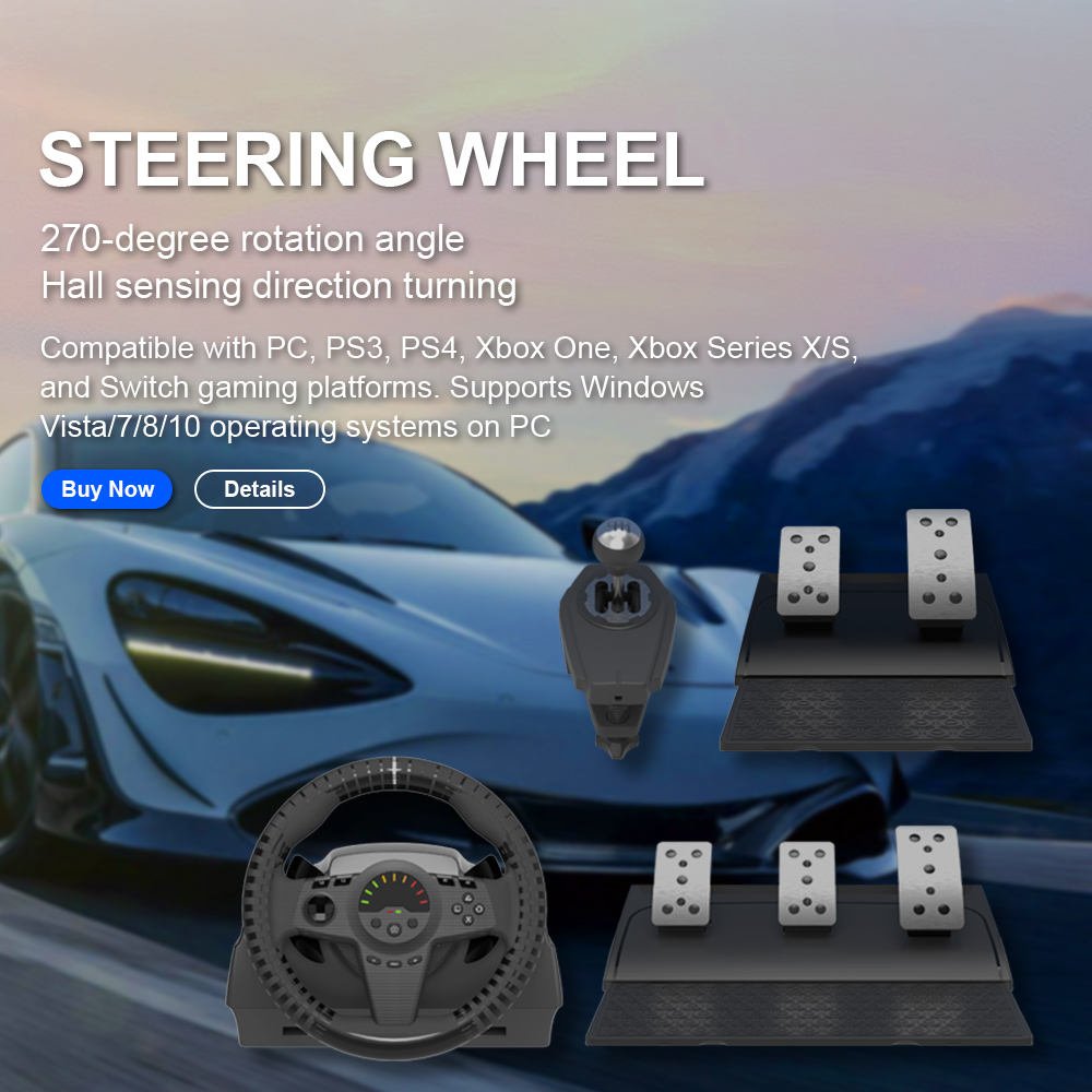 270 Degree Rotating gaming steering Wheel Joystick for PC PS3 PS4 PS5 Xbox & Nintendo Switch Compatible Vibration Motor