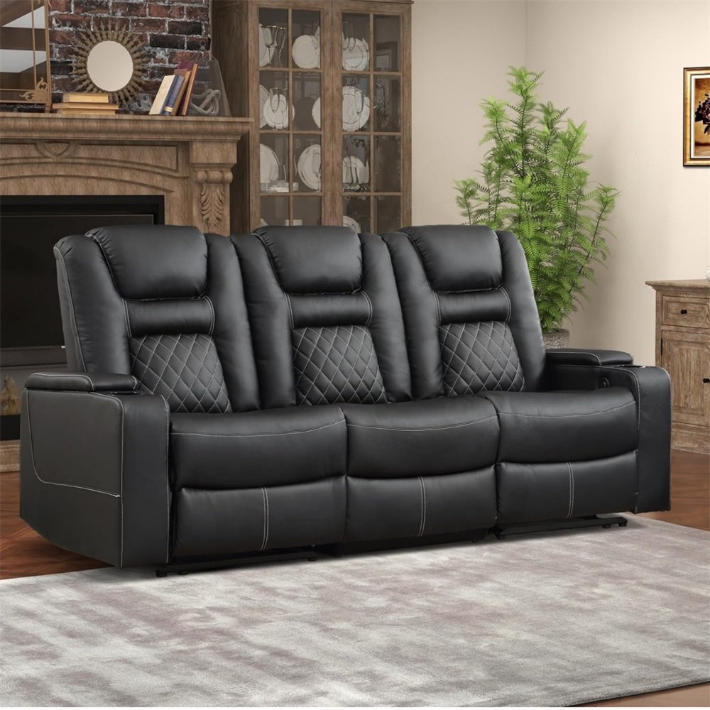 New Hot Selling Electric 3 2 1 Top Leather Living Room Furniture Sectional Recliner Sofa With Console and Armrest Storage Box