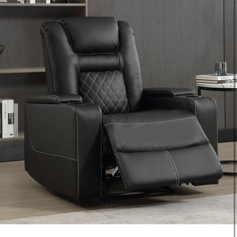 New Hot Selling Electric 3 2 1 Top Leather Living Room Furniture Sectional Recliner Sofa With Console and Armrest Storage Box