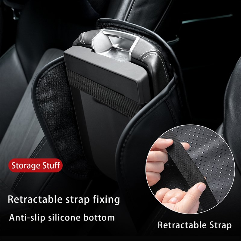 Leather Car Armrest Storage Box Padded Cushion in Memory Foam Black Beige Red Car Center Console Cover with Side Pockets