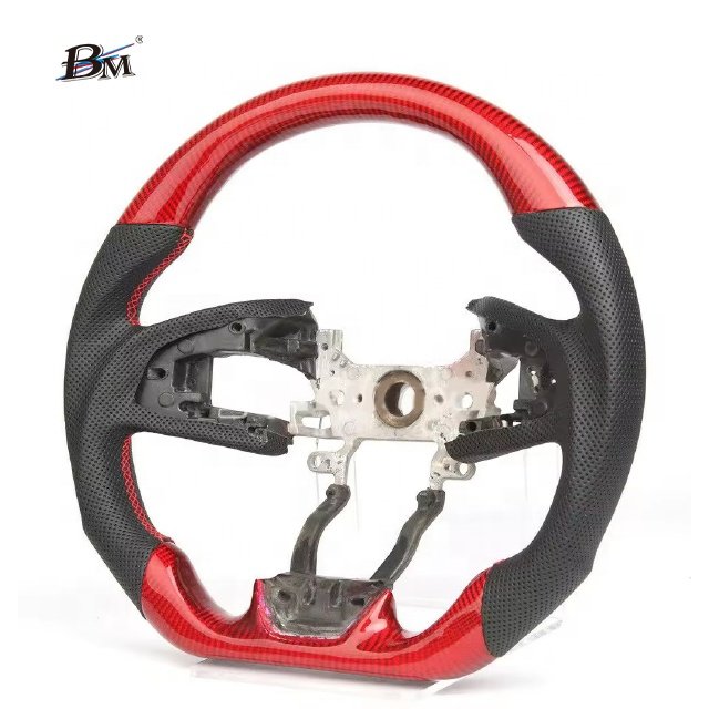 For HONDA CIVIC-10 FC FK Red Carbon Fiber Perforated Leather Custom Sport Steering Wheels 2017 2018 2019 2020 2021 2022 2023