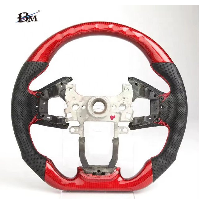 For HONDA CIVIC-10 FC FK Red Carbon Fiber Perforated Leather Custom Sport Steering Wheels 2017 2018 2019 2020 2021 2022 2023