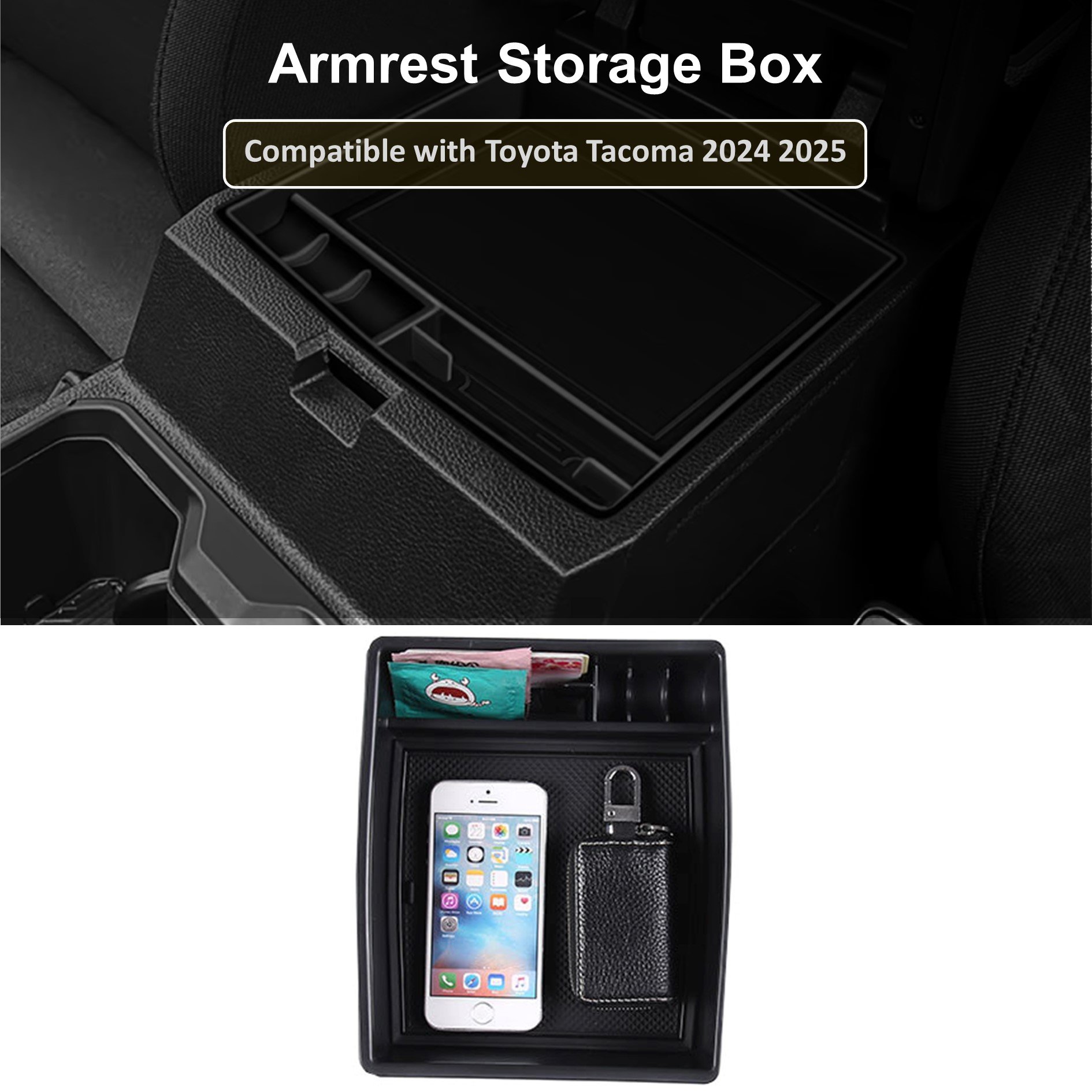 ABS Center Console Armrest Box for Toyota Tacoma 2024 2025 Car Arm Rest Organizer Tray Storage Cover