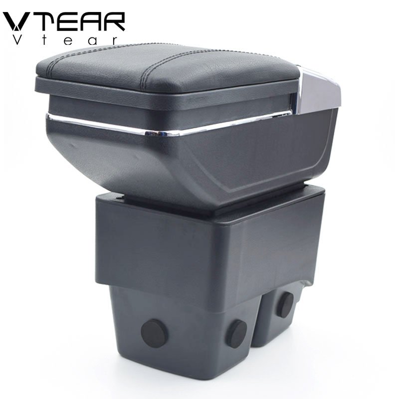 Vtear for Ford Fiesta 3 MK7 Armrest Leather Central Store Storage Box Red Thread Car-styling Interior ABS Arm Rest Accessories