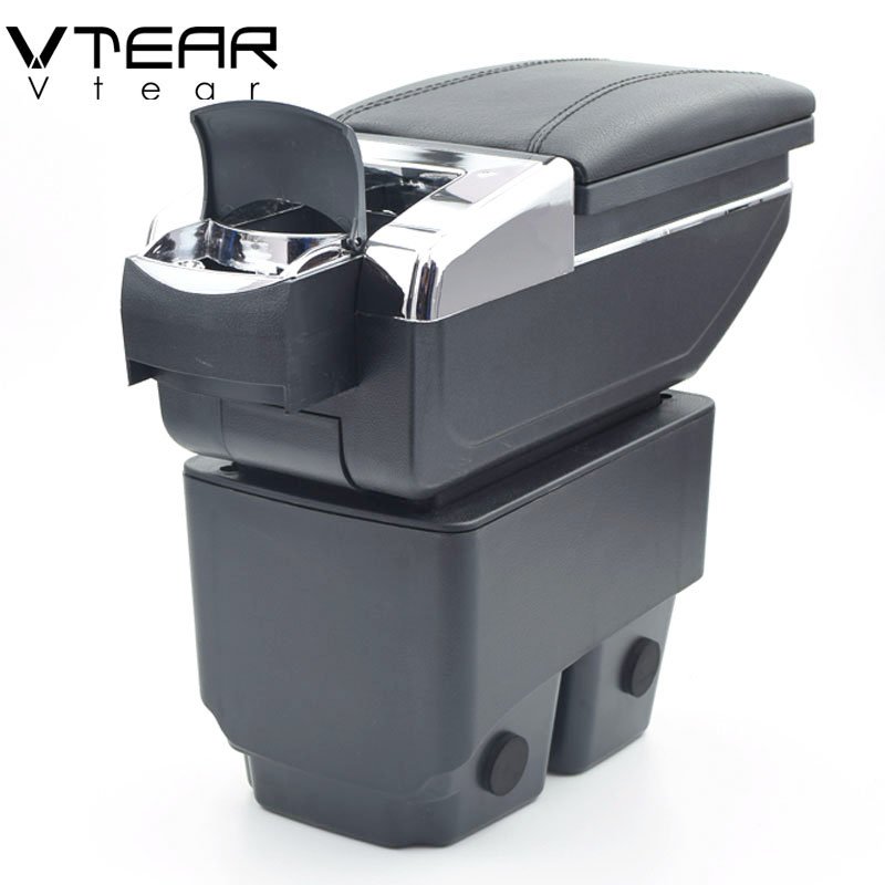 Vtear for Ford Fiesta 3 MK7 Armrest Leather Central Store Storage Box Red Thread Car-styling Interior ABS Arm Rest Accessories