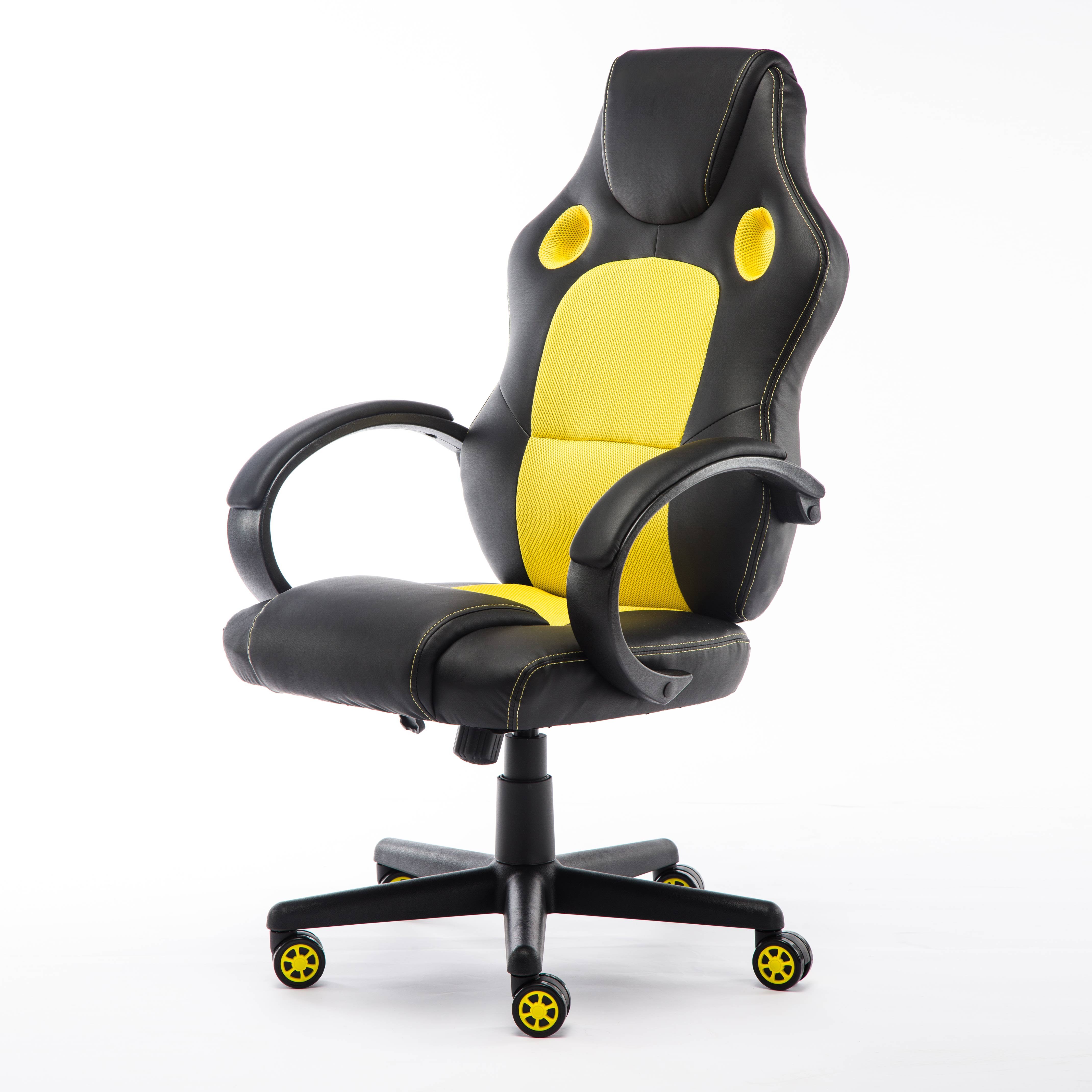 Premium High Back Yellow PU Leather Swivel Esport Chair Ergonomic PC Gaming Chair for Adults