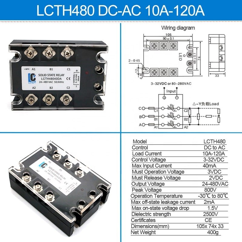 3-32VDC to 24-280VAC DC Control AC SSR 10A Three-phase Solid State Relay General Purpose Auto Relay