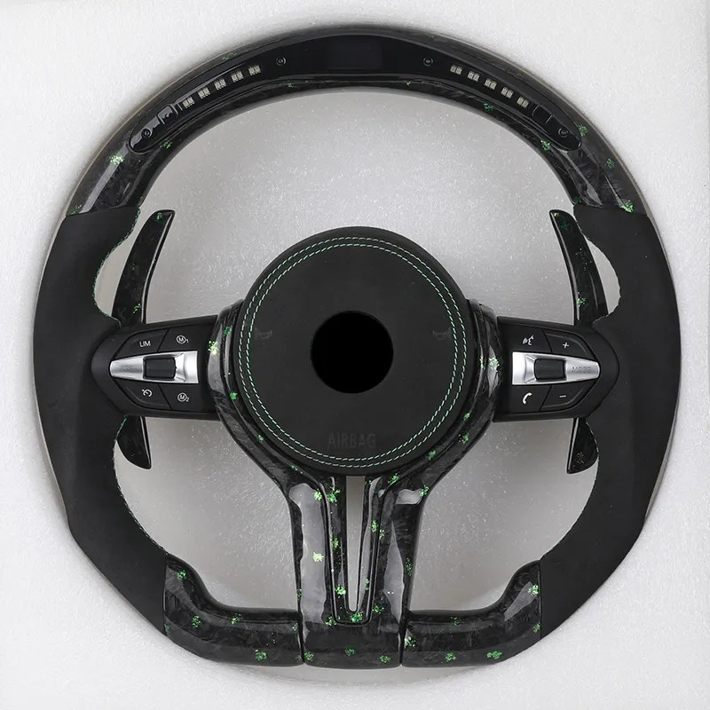M Sport Green Half Alcantara Forged Carbon Fiber LED Steering Wheel for BMW F80 M3 F20 F32 E88 M4 F82 F01 F10 F30 F31 X5 E70 F15