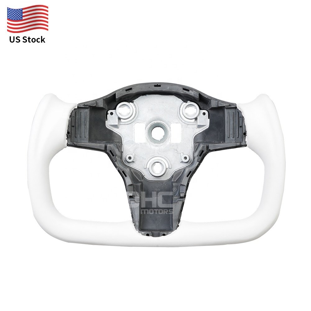 US Local Stock White Leather Yoke Style Steering Wheel For Tesla Model 3 2022 2019 2016 Steering Wheel With Heating Ohc