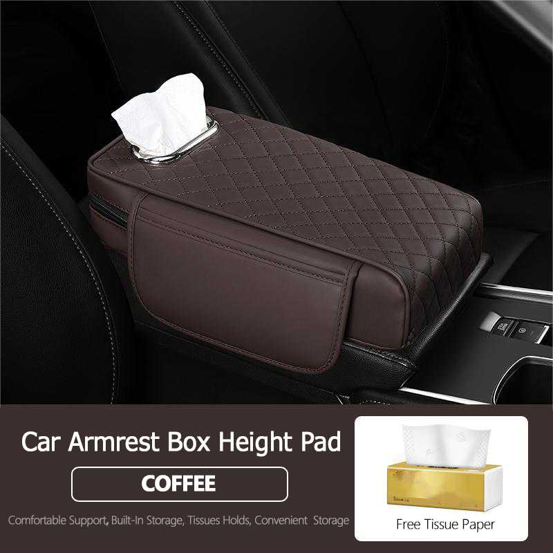 Luxury Elegant Leather Car Interior Accessories Armrest Storage Box Cover High Tissue Storage Capacity for Center Console Mat