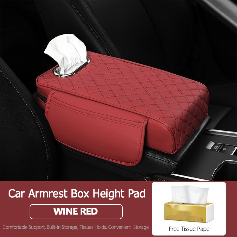 Luxury Elegant Leather Car Interior Accessories Armrest Storage Box Cover High Tissue Storage Capacity for Center Console Mat