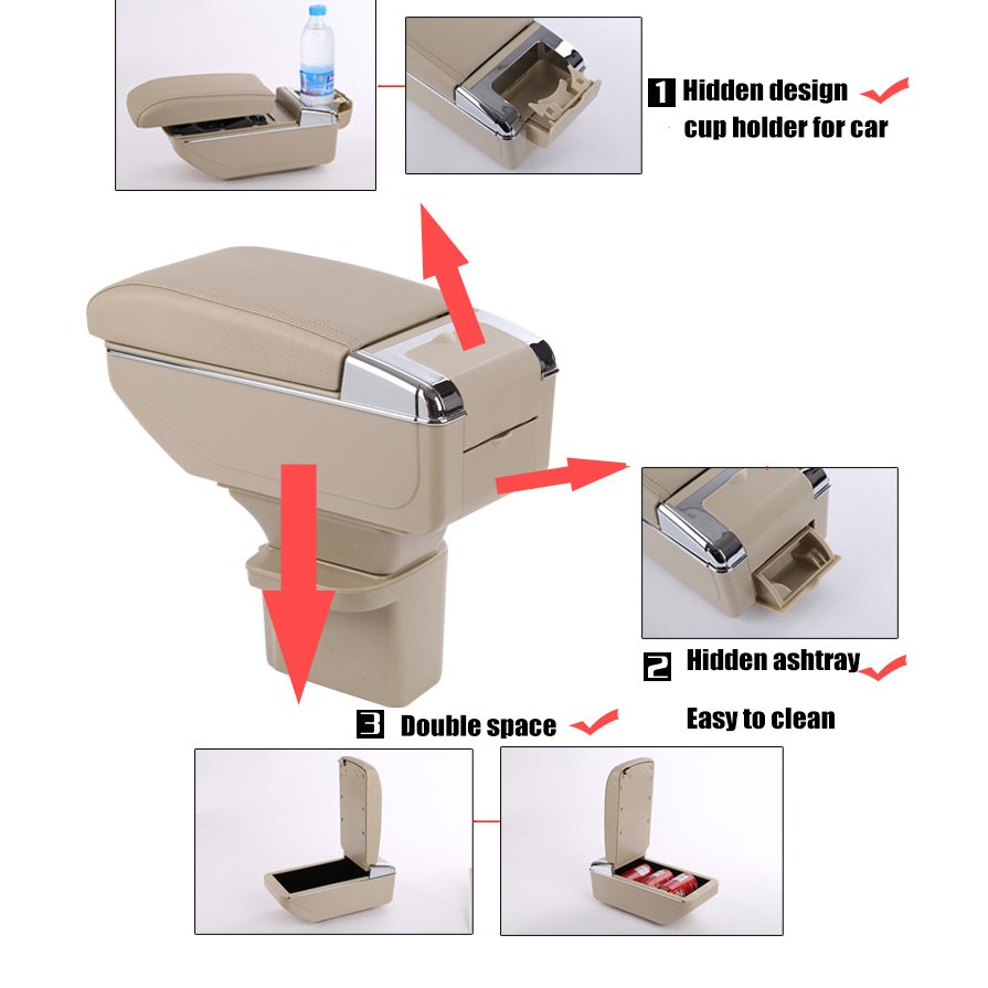 Muchkey Automotive Accessories Universal Leather Double Layer Store Storage Box Adjustable 7usb Charging Car Armrest Console Box