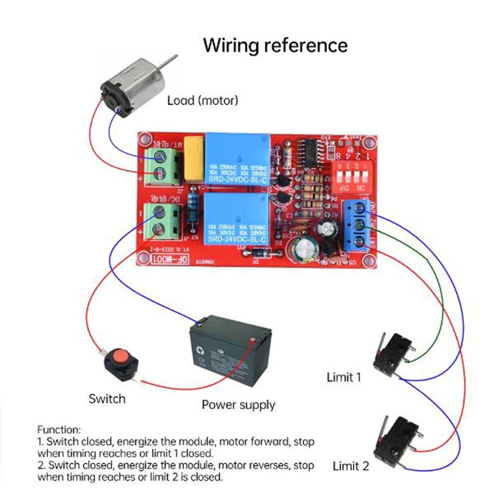 Taida 10A 5V/12V/24V Switching DC Motor Forward and Reverse Relay Module With Timer Switch for Solenoid Valve Electric Push Rod