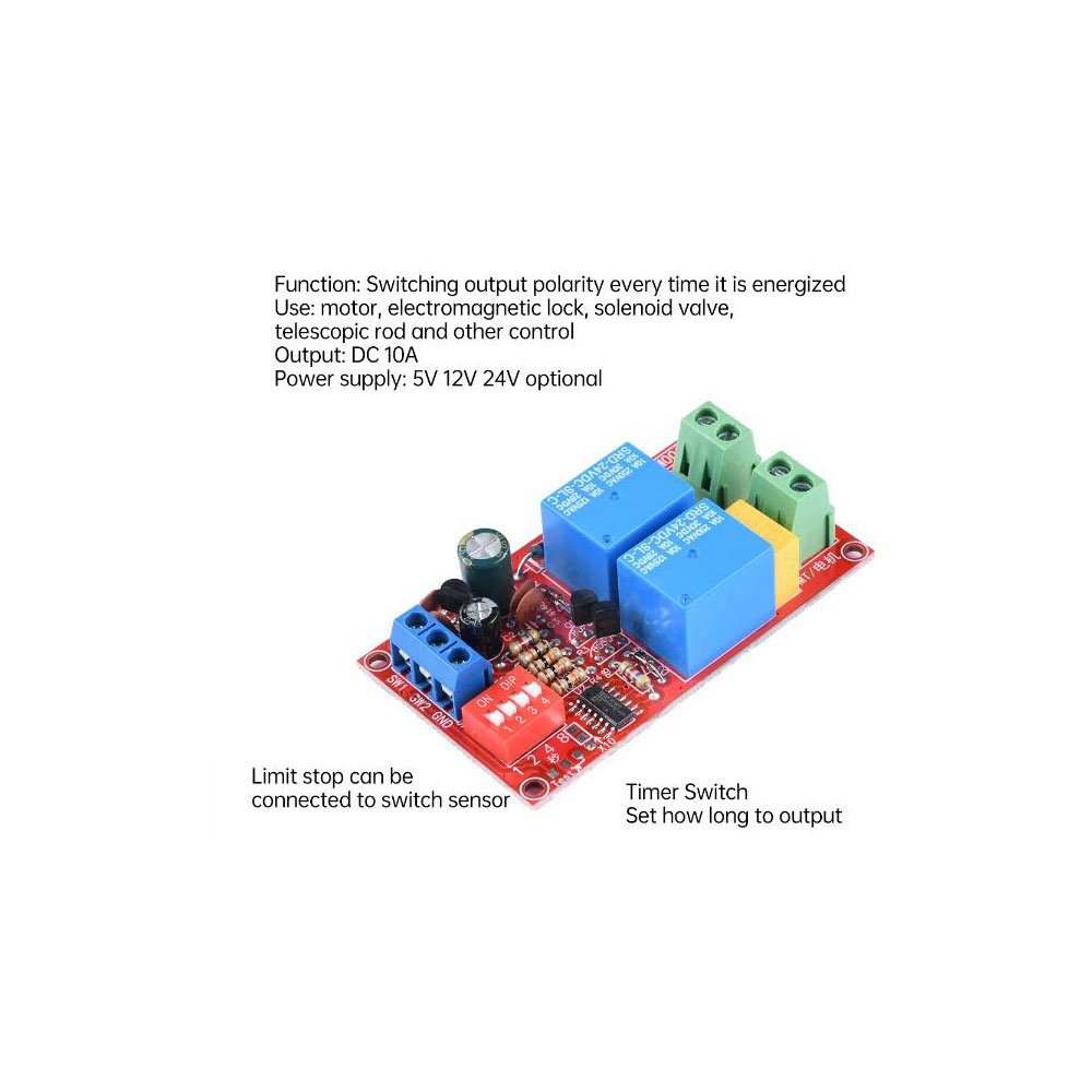 Taida 10A 5V/12V/24V Switching DC Motor Forward and Reverse Relay Module With Timer Switch for Solenoid Valve Electric Push Rod