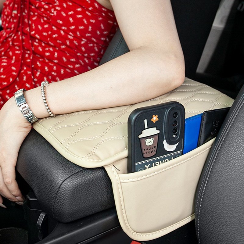 Felaruta Leather Car Armrest Box Mat PU Storage Pocket Bag Universal Central Booster Mat Armrest Multifunctional Storage