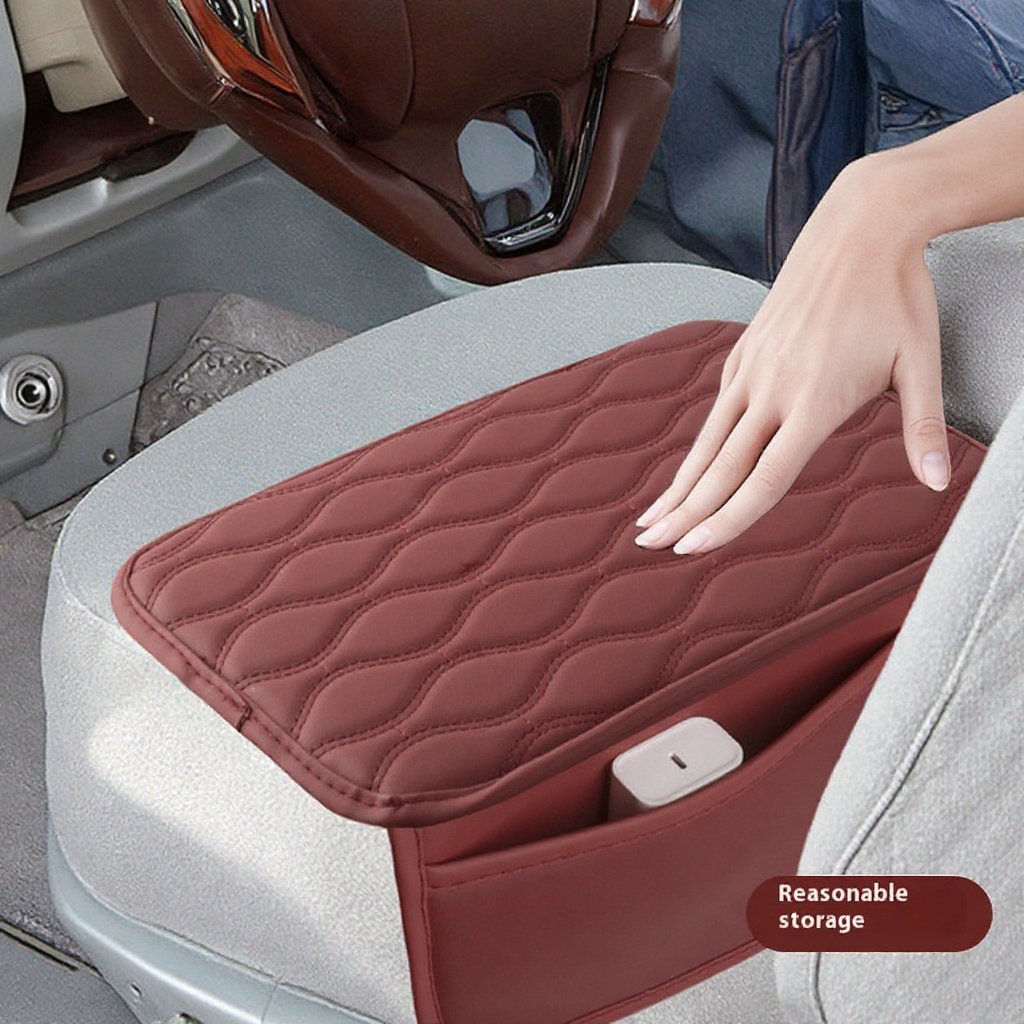 Felaruta Leather Car Armrest Box Mat PU Storage Pocket Bag Universal Central Booster Mat Armrest Multifunctional Storage