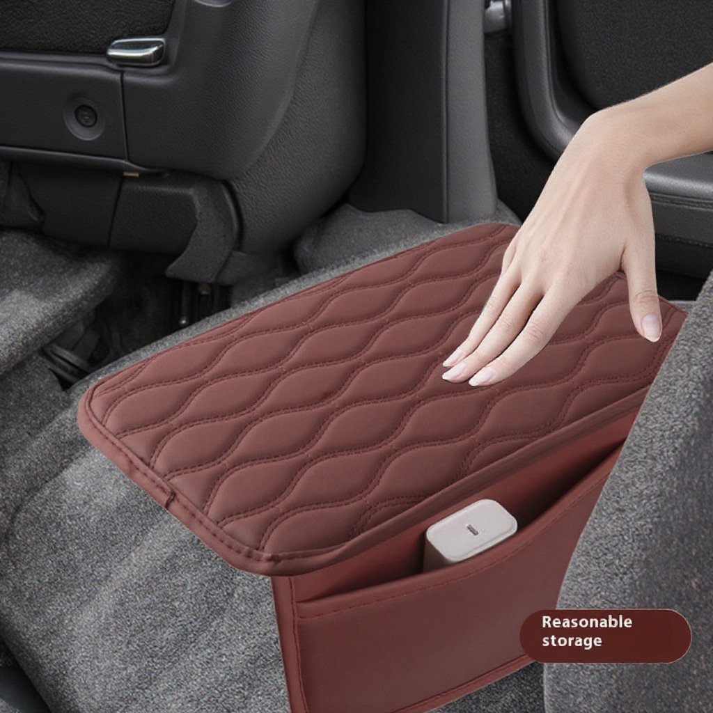 Felaruta Leather Car Armrest Box Mat PU Storage Pocket Bag Universal Central Booster Mat Armrest Multifunctional Storage
