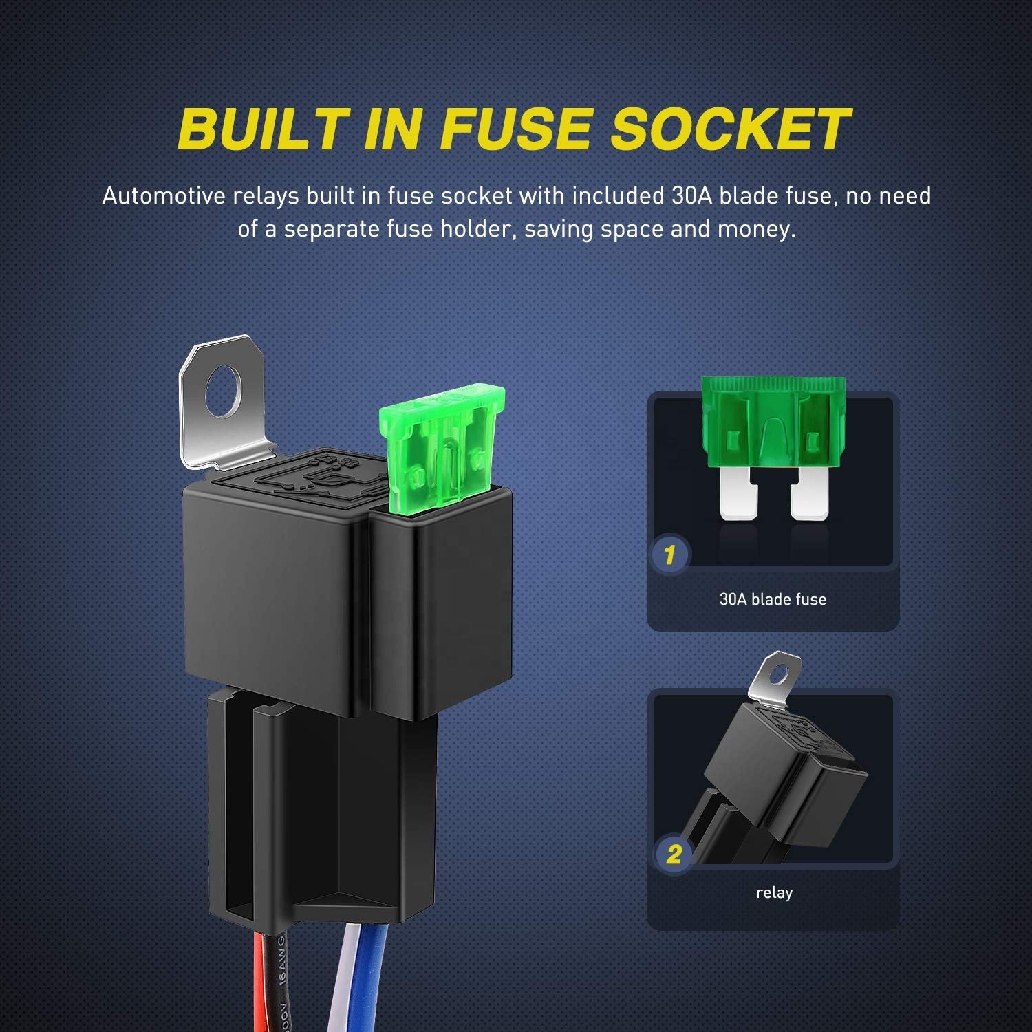 4Pins 30A Fuse Relay Car Truck Socket Kit 30A Switch Harness Set 12V DC 4 Pin SPST Automotive 14 AWG Hot Wires