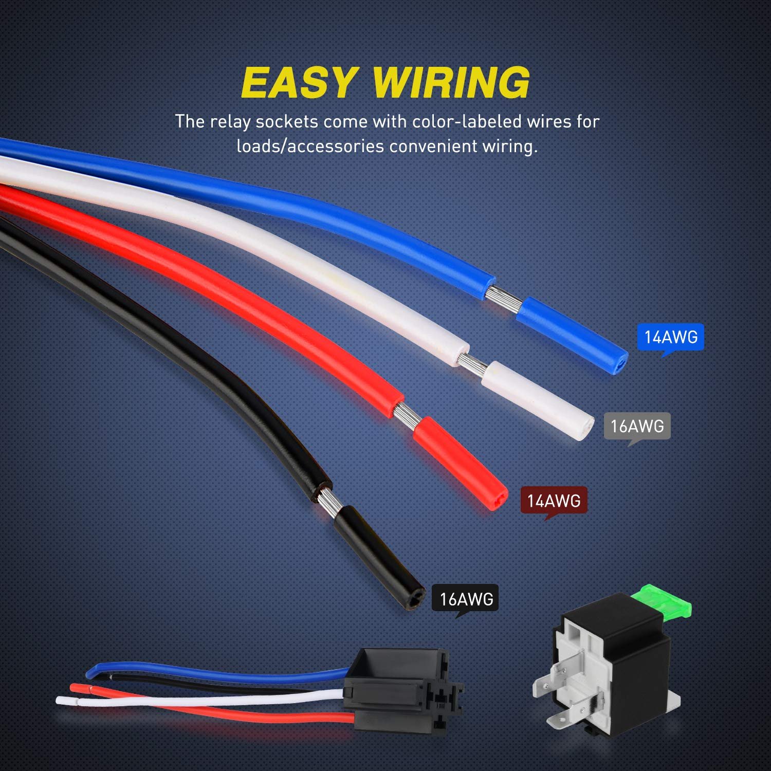4Pins 30A Fuse Relay Car Truck Socket Kit 30A Switch Harness Set 12V DC 4 Pin SPST Automotive 14 AWG Hot Wires