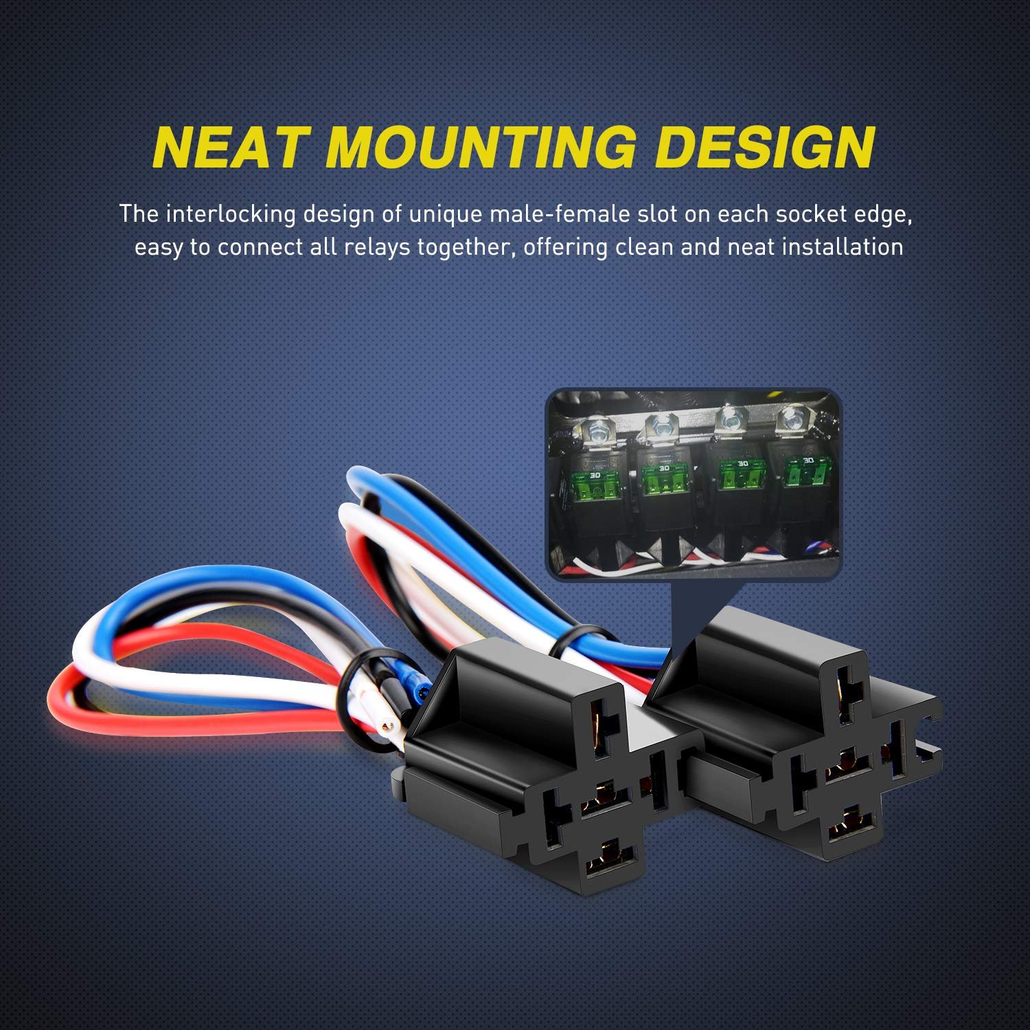 4Pins 30A Fuse Relay Car Truck Socket Kit 30A Switch Harness Set 12V DC 4 Pin SPST Automotive 14 AWG Hot Wires